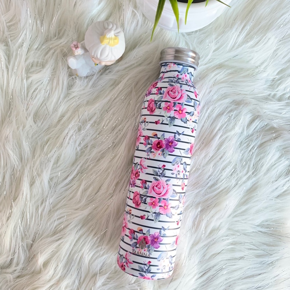 ❌SOLD❌ SS White thermos purple pink flower stripes